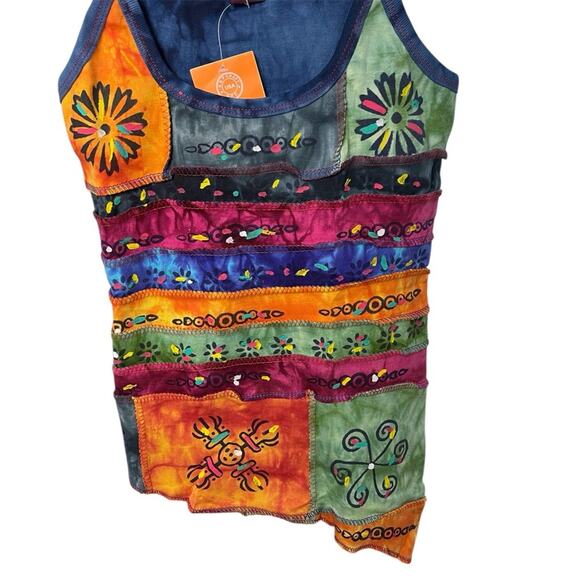 KPC 100% Cotton Embroidered 90's Y2K Patchwork Cami, Boho Hippie Free Spirit, L - Picture 4 of 6